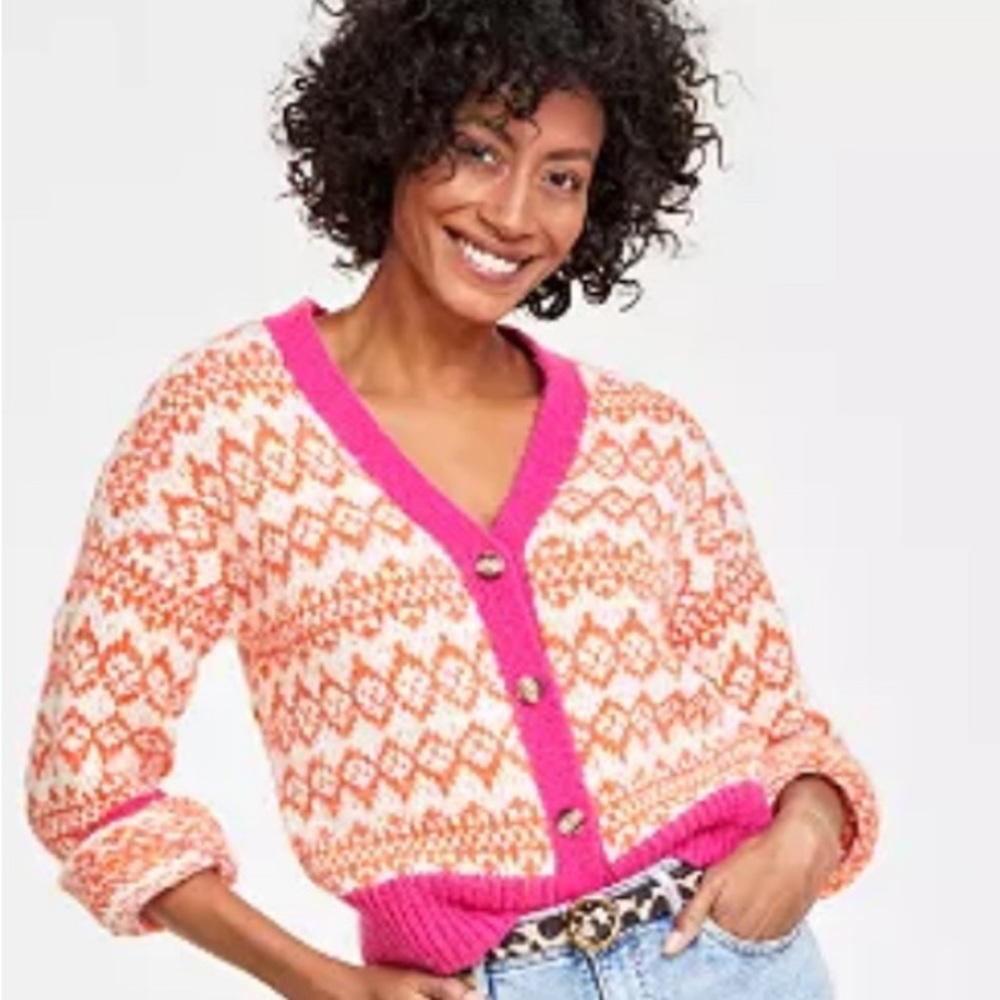 Pink and Orange Patterned Women's Sweater